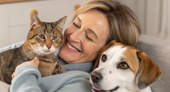 Femme avec un chat et un chien
