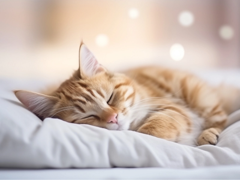 Chat qui dort sur un oreiller